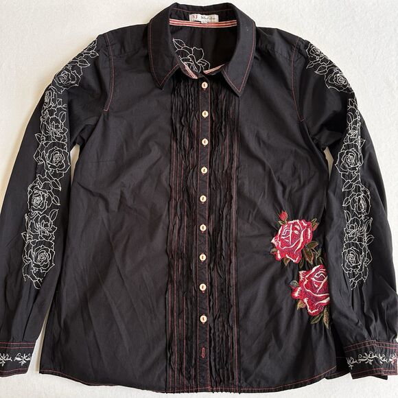Johnny Was 3J Workshop Embroidered Button-Up Shirt Cotton Size MEDIUM - Picture 1 of 8